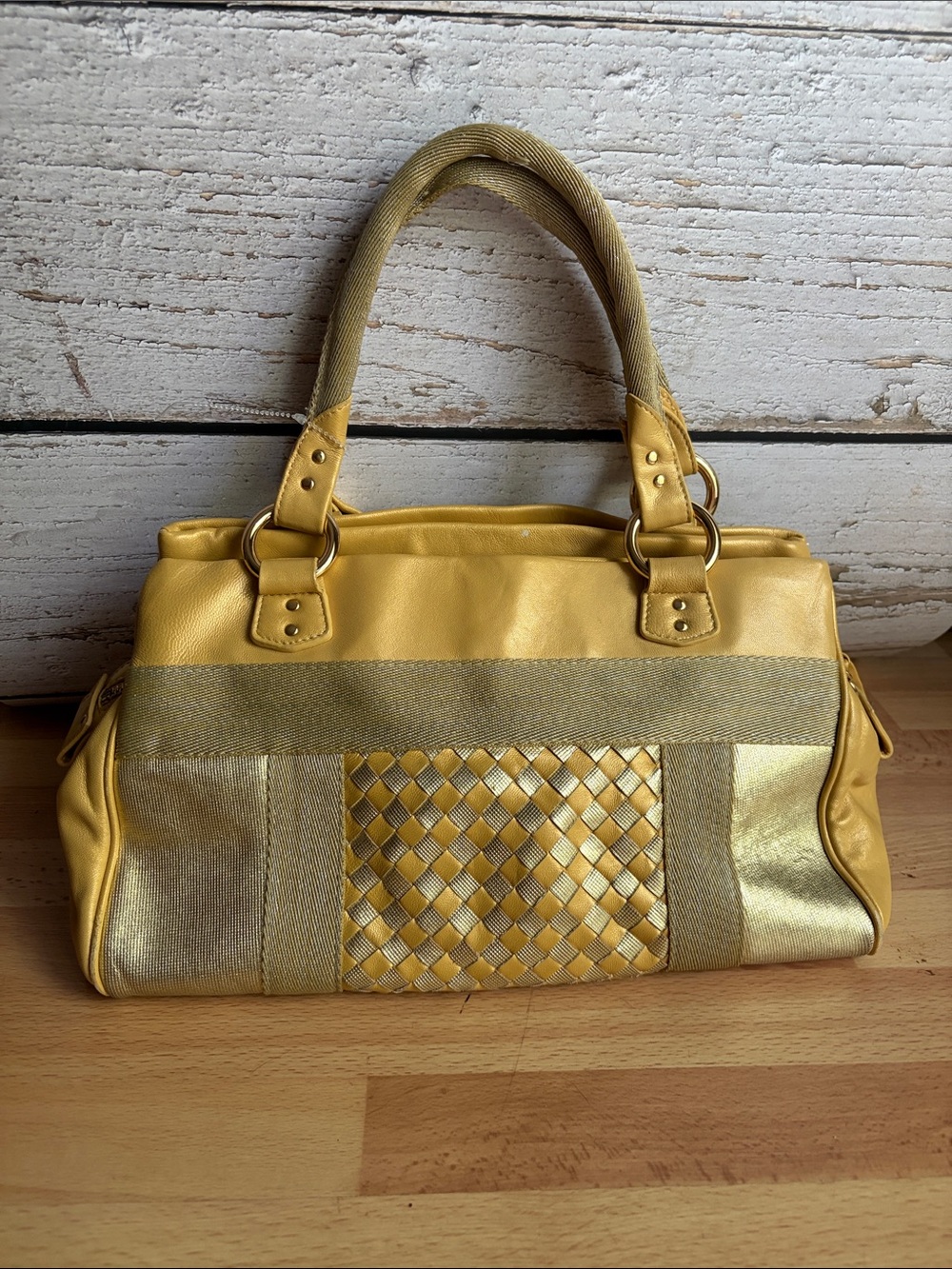 Bottega Veneta Intrecciato Yellow Woven Accent Satchel